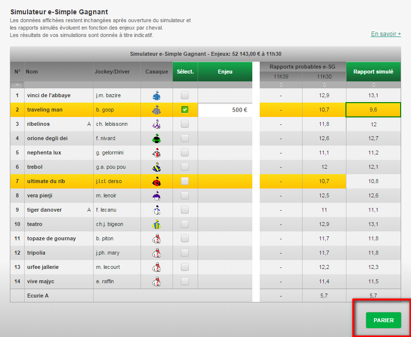 Parier sur le simulateur