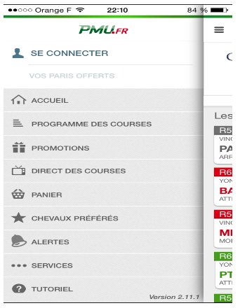 PMU Application Hippique - Navigation
