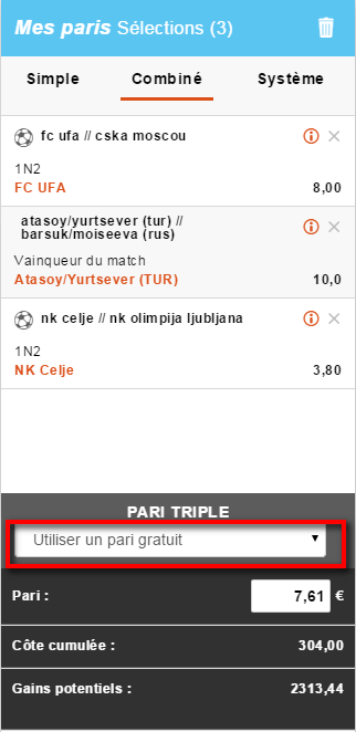 pari gratuit pari combiné