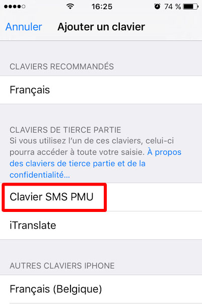 clavier sms