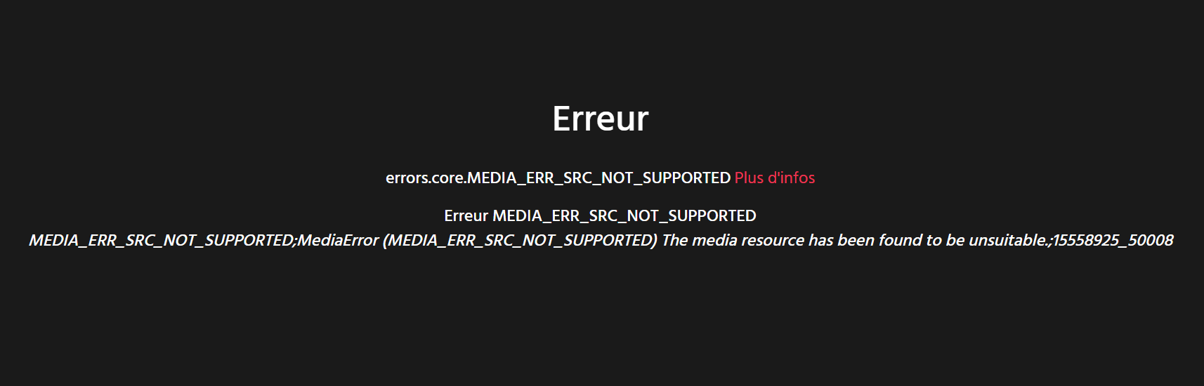 j'ai ce message d'erreur quand je me connecte à Mycanal sur mon laptop