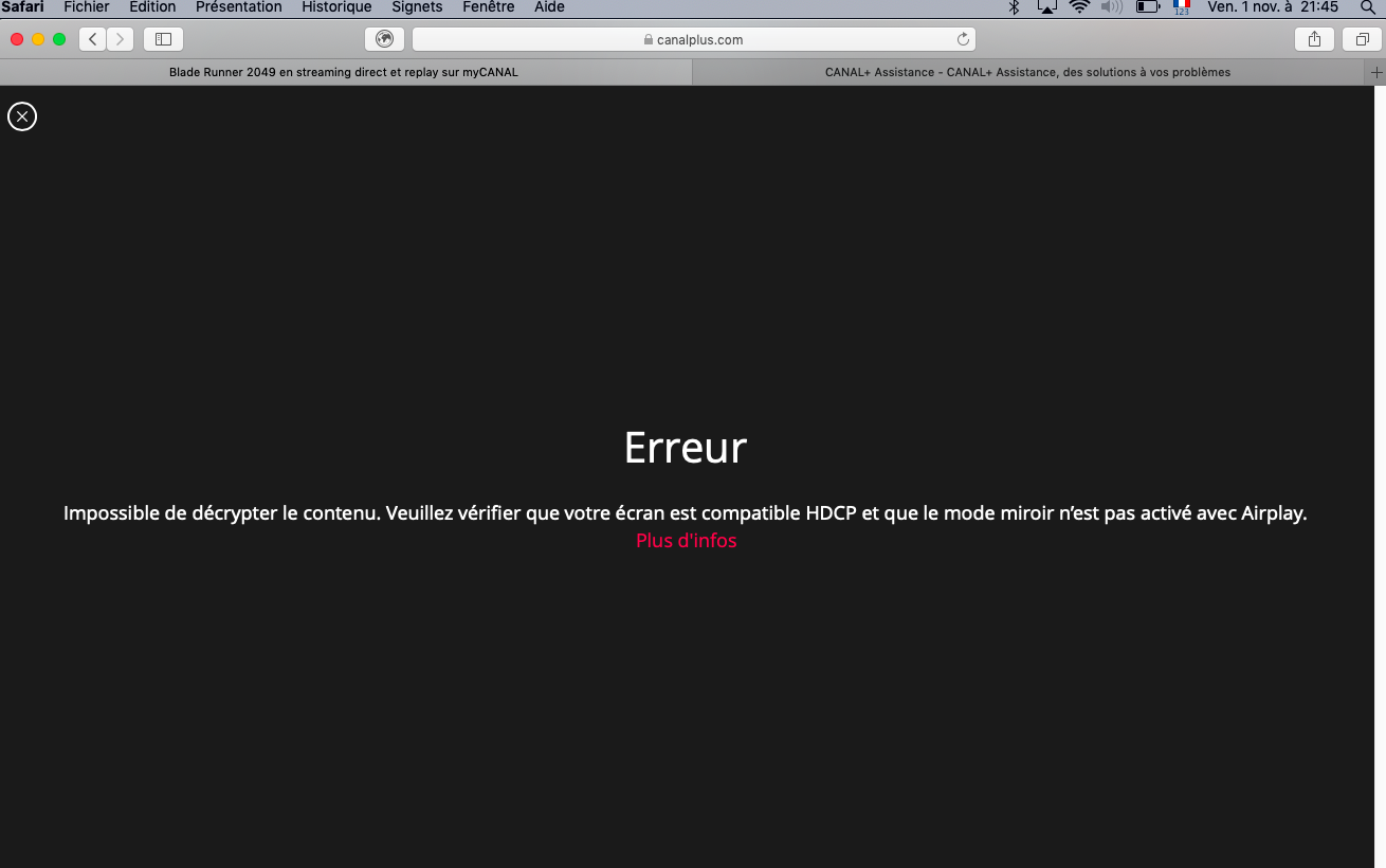 Impossible De Decoder Le Contenu Mycanal film bloqué avec message : "impossible de décrypter le contenu" - Avec