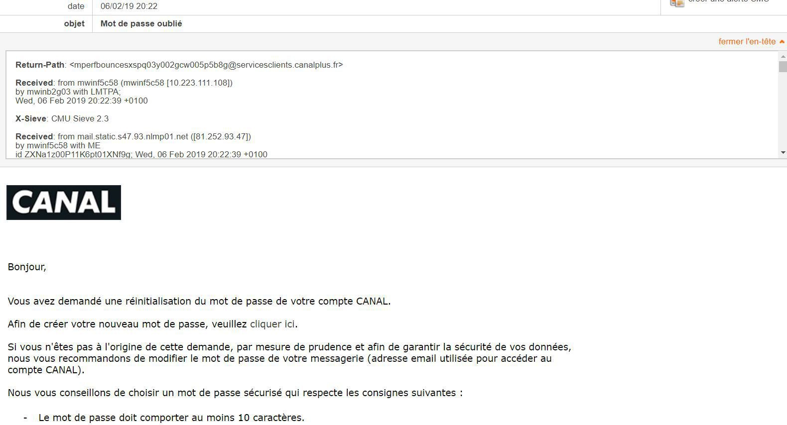 phising par "Service Client CANAL" Résolue